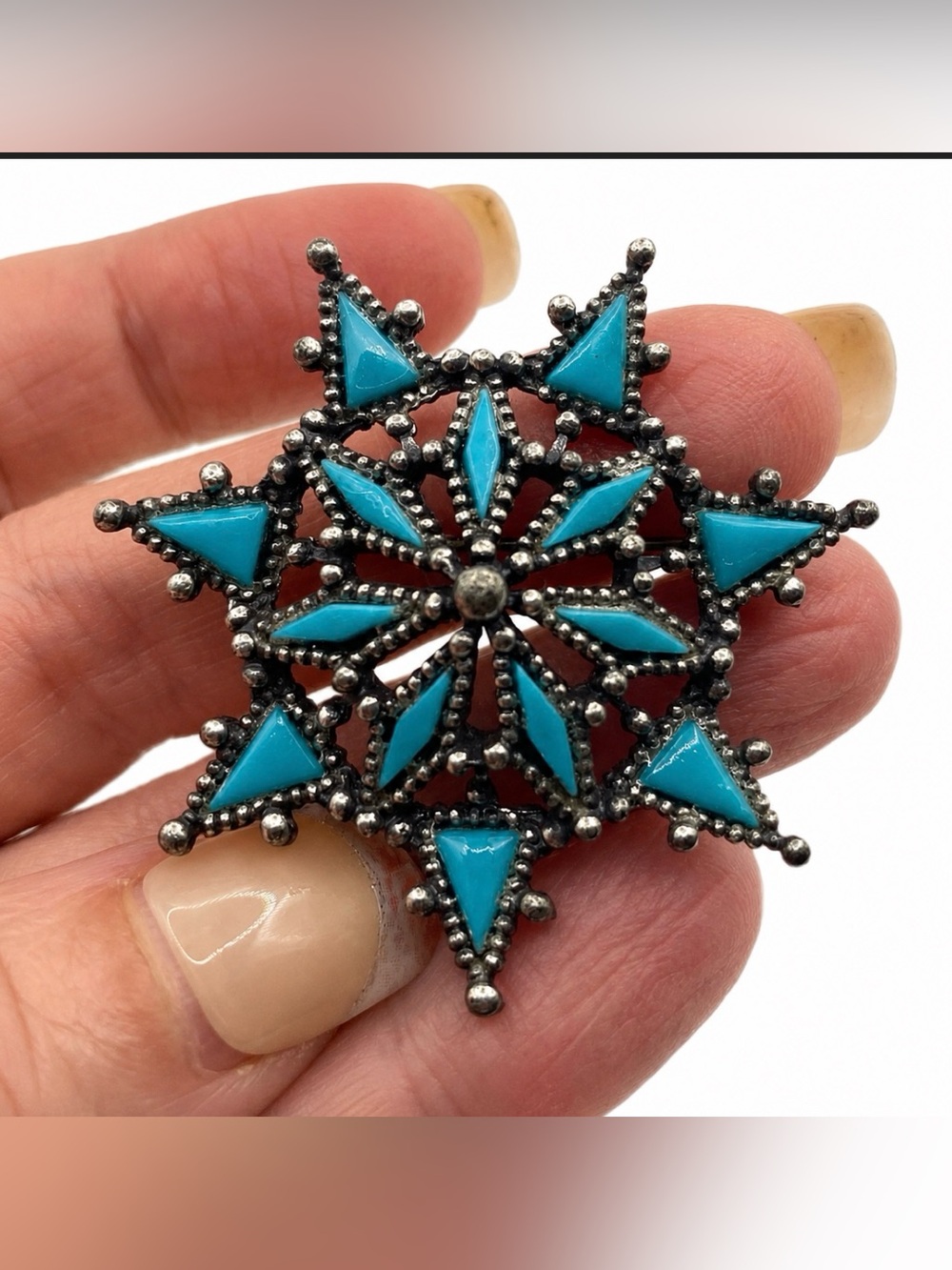 NYT Signed Turquoise Colored Brooch Vintage Southwestern Style - Picture 4 of 6